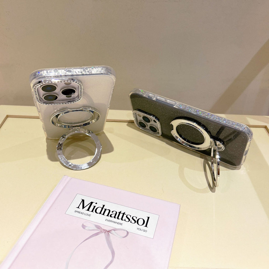 Coque Pailletée Dégradée avec Support Rotatif