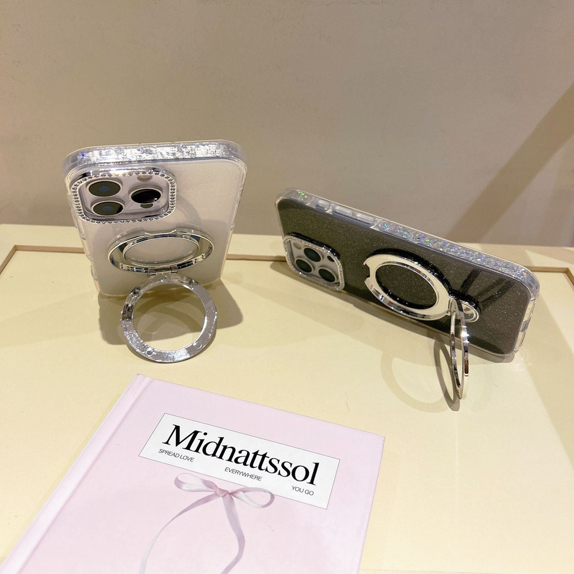 Coque Pailletée Dégradée avec Support Rotatif