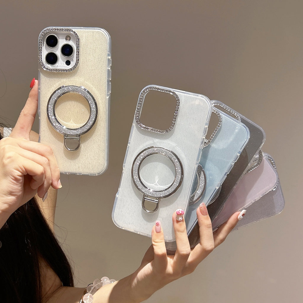 Coque Pailletée Dégradée avec Support Rotatif