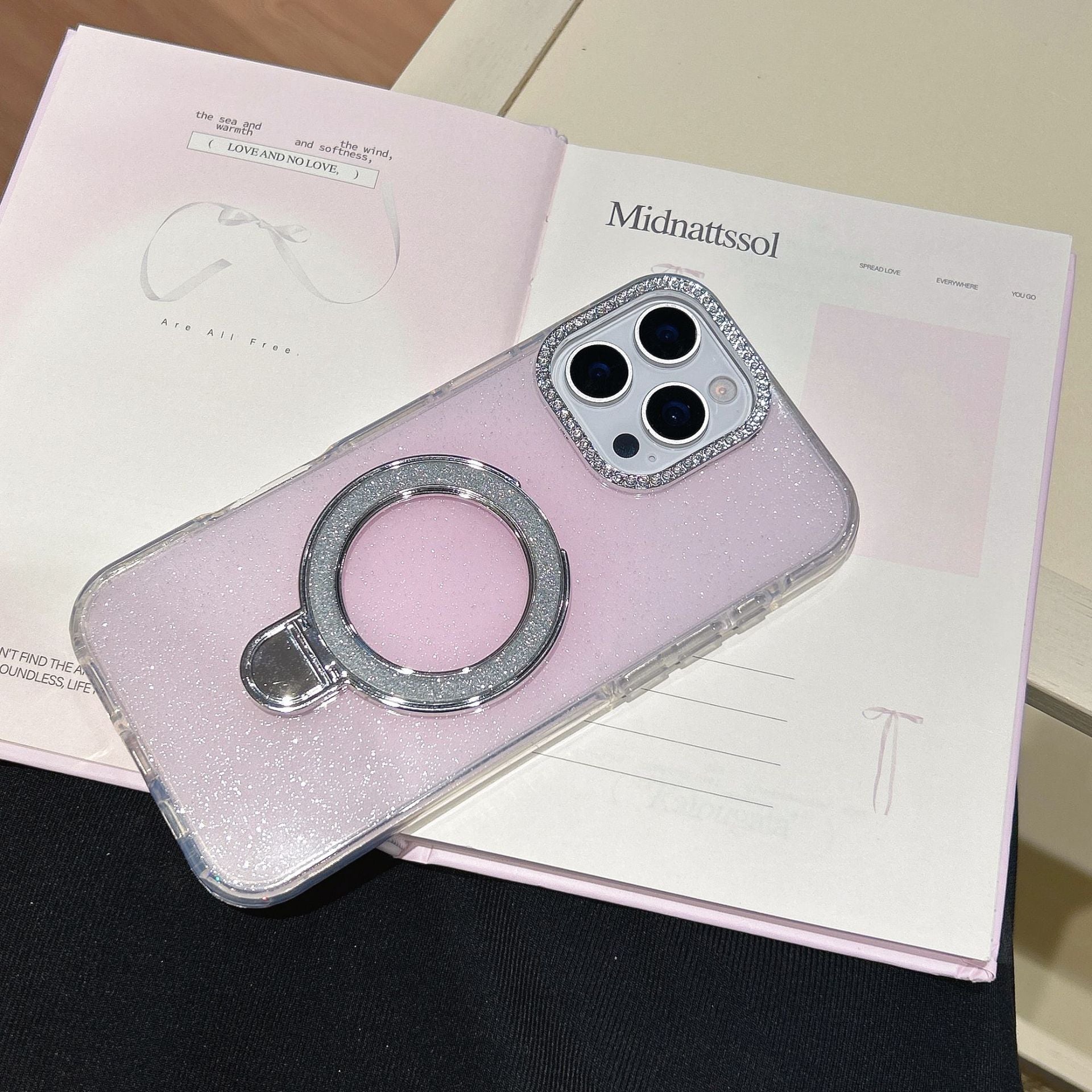 Coque Pailletée Dégradée avec Support Rotatif