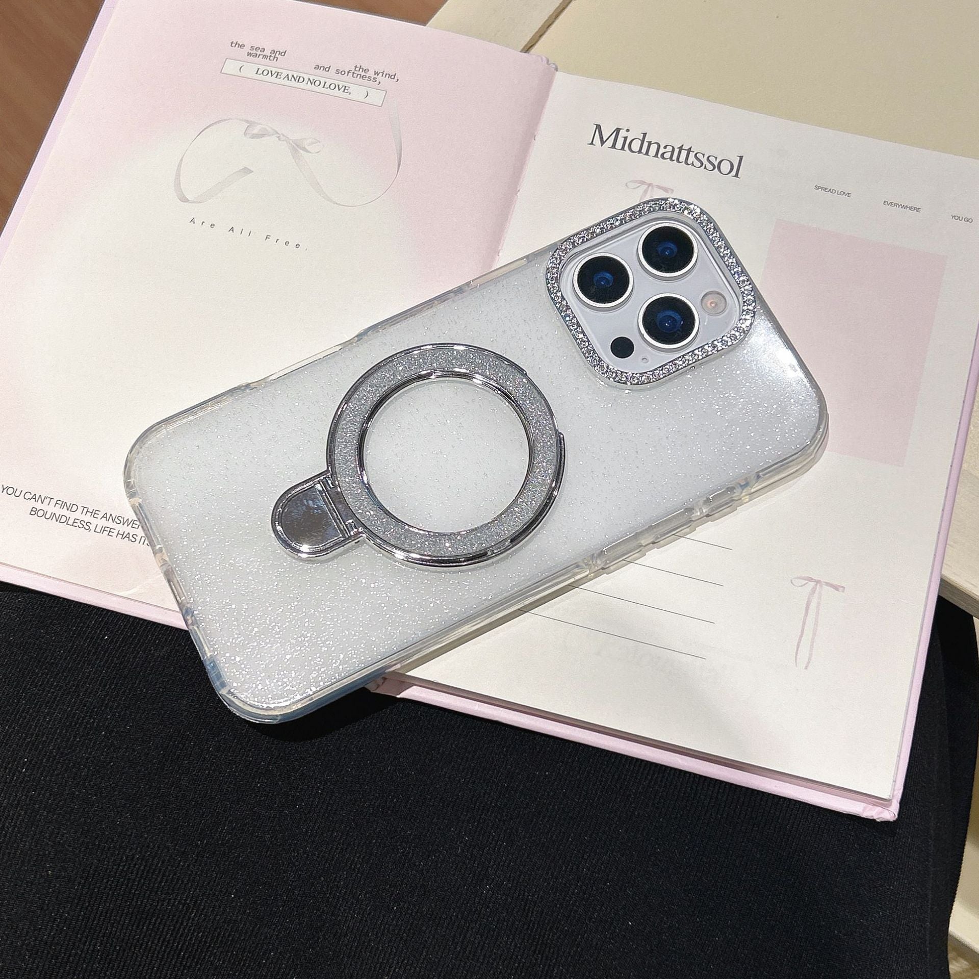 Coque Pailletée Dégradée avec Support Rotatif