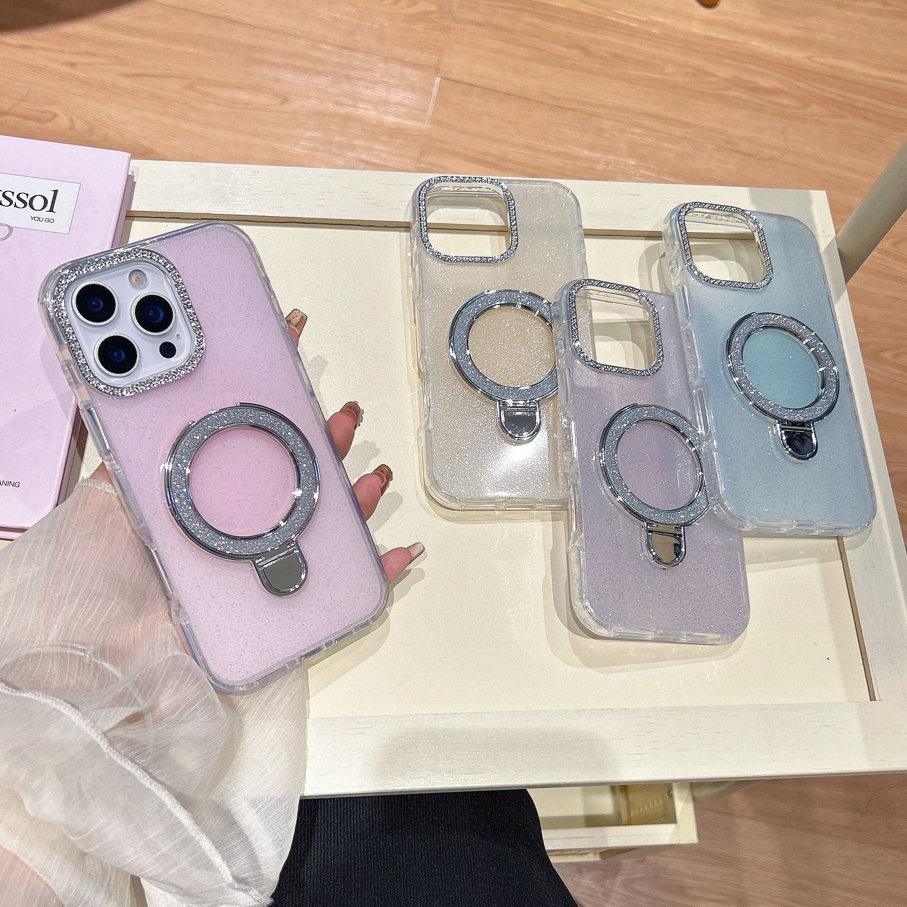 Coque Pailletée Dégradée avec Support Rotatif