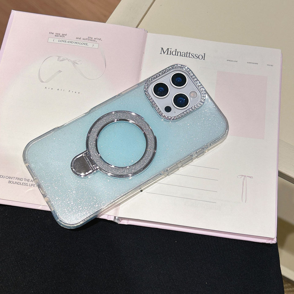 Coque Pailletée Dégradée avec Support Rotatif