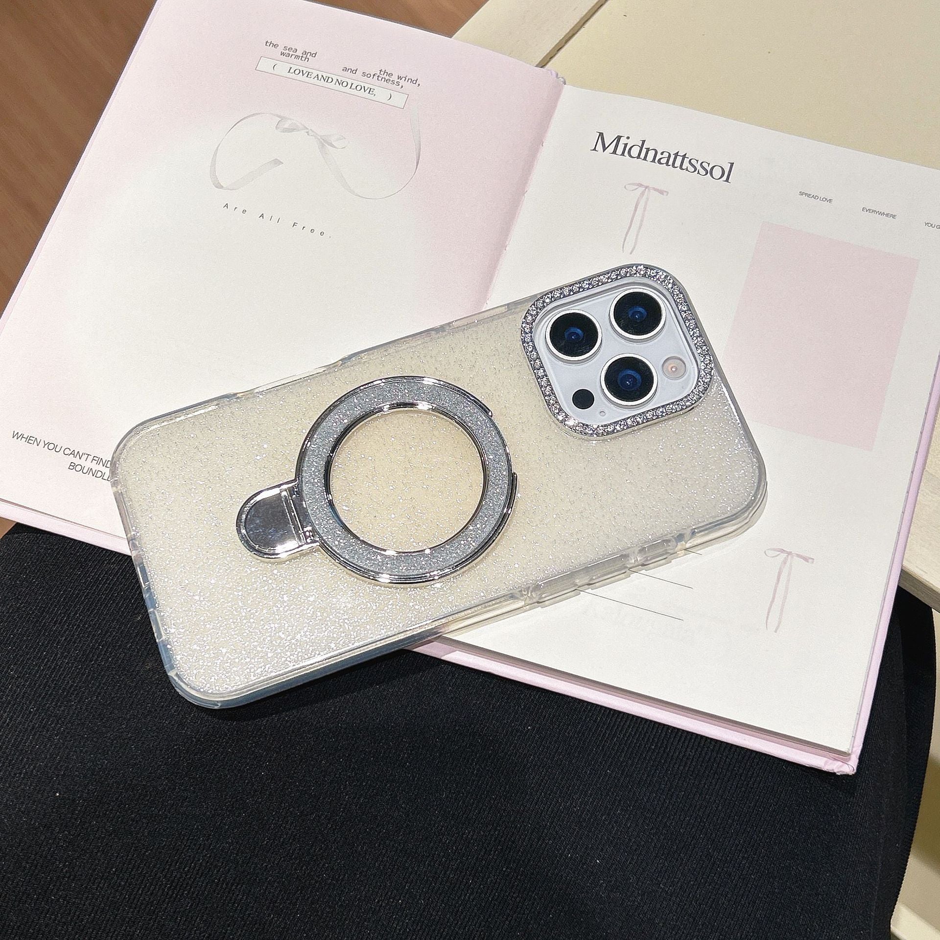 Coque Pailletée Dégradée avec Support Rotatif